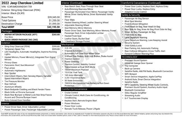 Used 2022 Jeep Cherokee Limited w/ Mopar Interior Package AWD/4WD image 11
