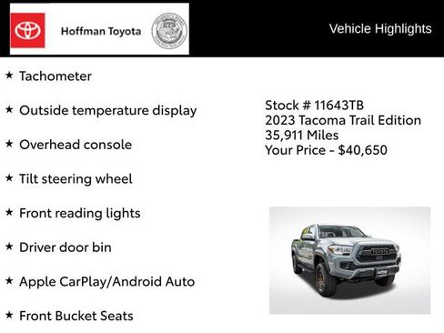 Certified 2023 Toyota Tacoma 4x4 Double Cab w/ Trail Edition image 17