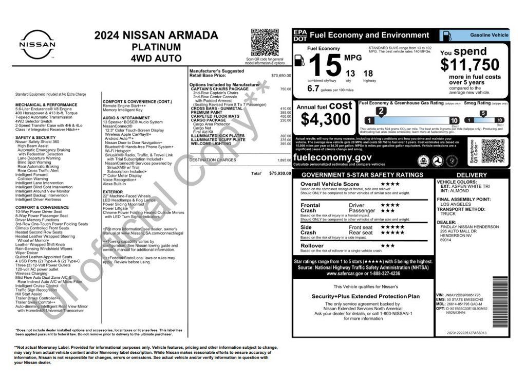 Used 2024 Nissan Armada Platinum w/ Captain's Chairs Package AWD/4WD image 4