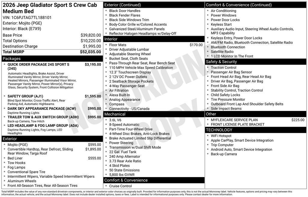 New 2026 Jeep Gladiator Sport AWD/4WD image 36
