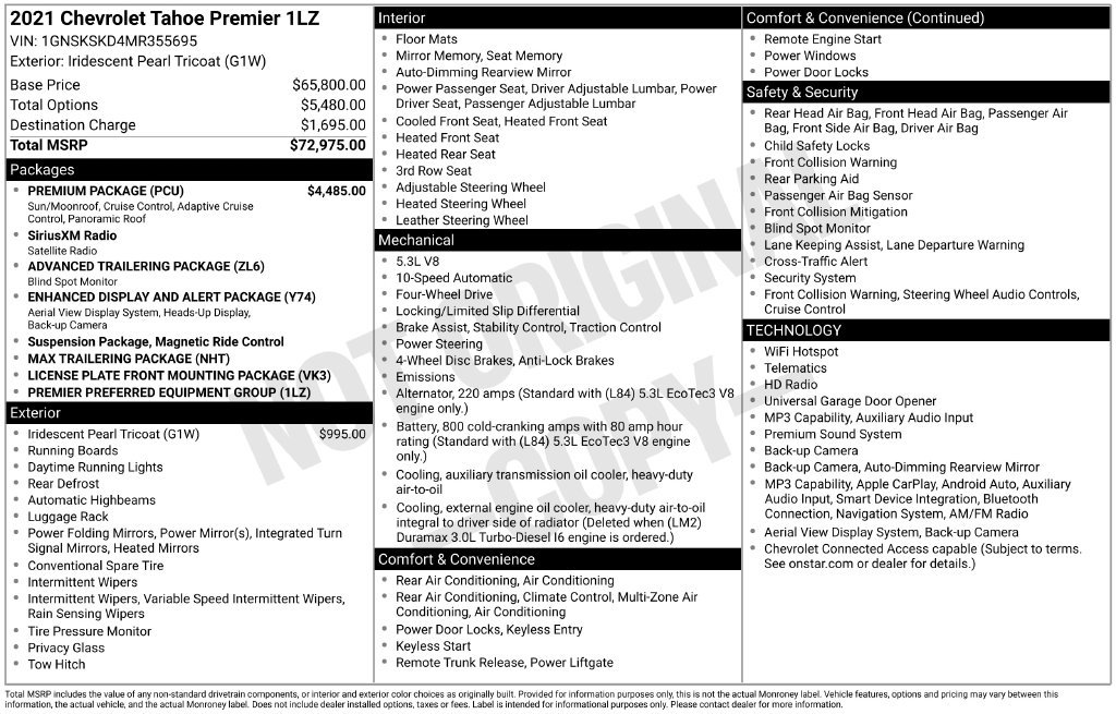 Used 2021 Chevrolet Tahoe Premier w/ Premium Package AWD/4WD image 32