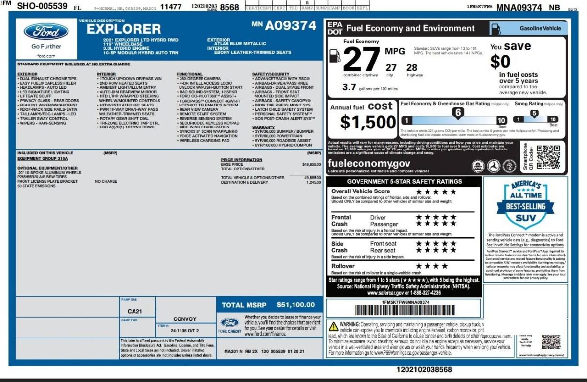 Used 2021 Ford Explorer Limited w/ Hybrid Equipment Group 310A RWD image 15