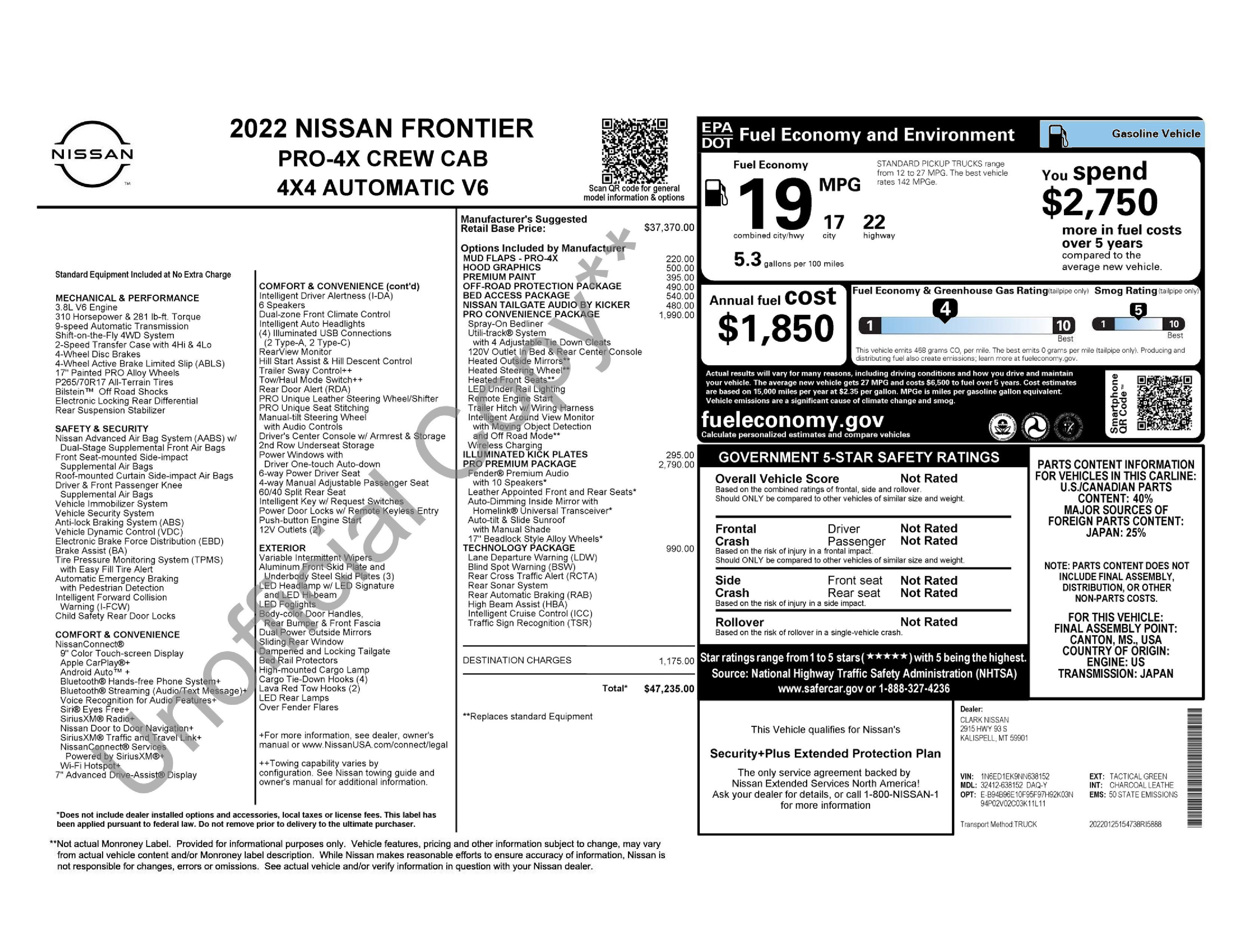 Used 2022 Nissan Frontier PRO-4X w/ Pro-4X Premium Package AWD/4WD image 1