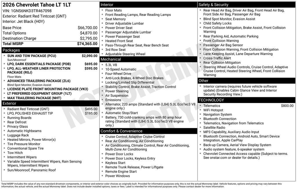 New 2026 Chevrolet Tahoe LT w/ Sun And Tow Package AWD/4WD image 6