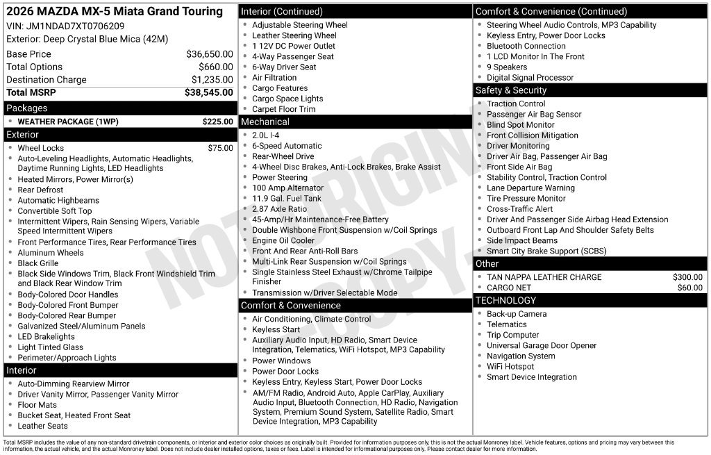 New 2026 MAZDA MX-5 Miata Grand Touring w/ Weather Package RWD image 35