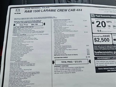 New 2026 RAM 1500 Laramie w/ Sport Appearance Package AWD/4WD image 18