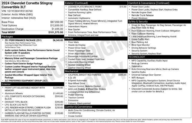 Certified 2024 Chevrolet Corvette Stingray Premium Conv w/ Z51 Performance Package RWD image 24