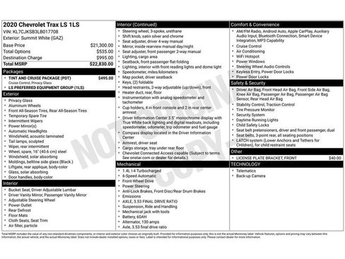 Used 2020 Chevrolet Trax LS w/ Tint and Cruise Package FWD image 2