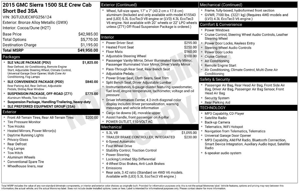 Used 2015 GMC Sierra 1500 SLE w/ SLE Value Package AWD/4WD image 3