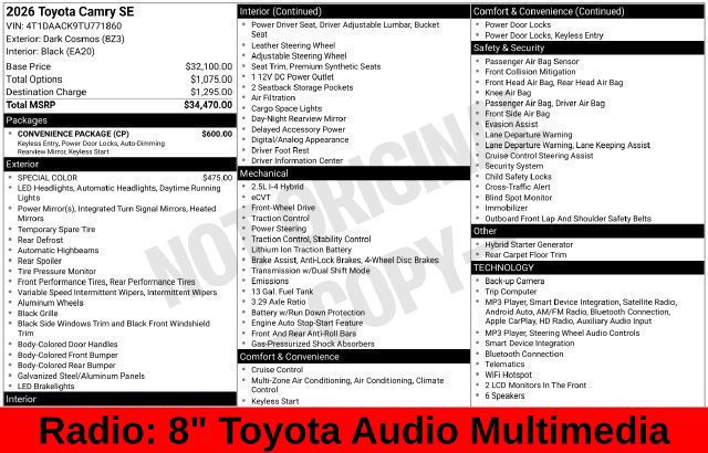 Used 2026 Toyota Camry SE w/ Convenience Package FWD image 15