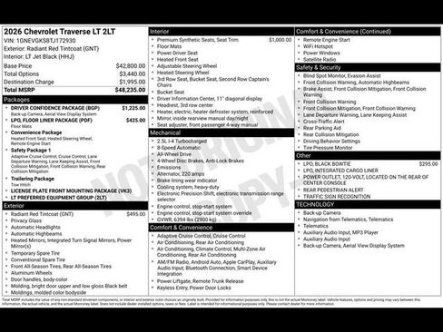 Certified 2026 Chevrolet Traverse LT w/ Driver Confidence Package AWD/4WD image 39