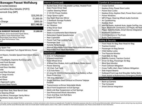 Used 2019 Volkswagen Passat 2.0T Wolfsburg w/ Wheels & Sunroof Package image 25