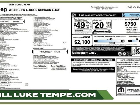 Used 2024 Jeep Wrangler Unlimited Rubicon 4xe AWD/4WD image 1