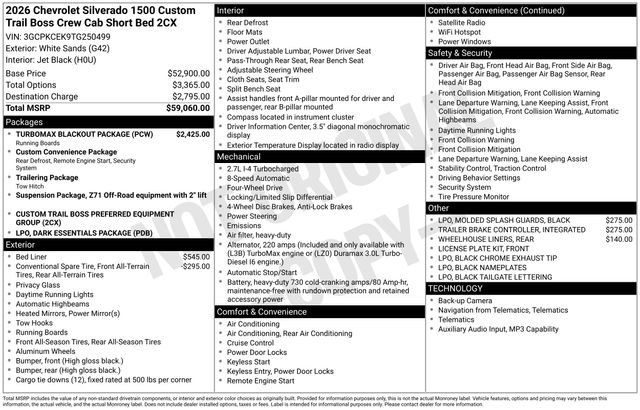New 2026 Chevrolet Silverado 1500 Custom Trail Boss w/ Turbomax Blackout Package AWD/4WD image 24