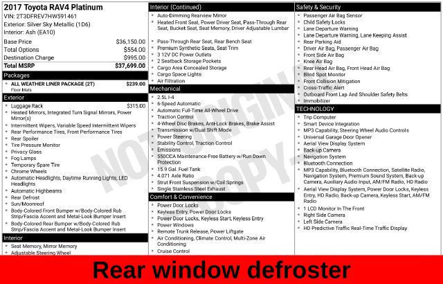 Used 2017 Toyota RAV4 Platinum w/ All Weather Liner Package AWD/4WD image 23