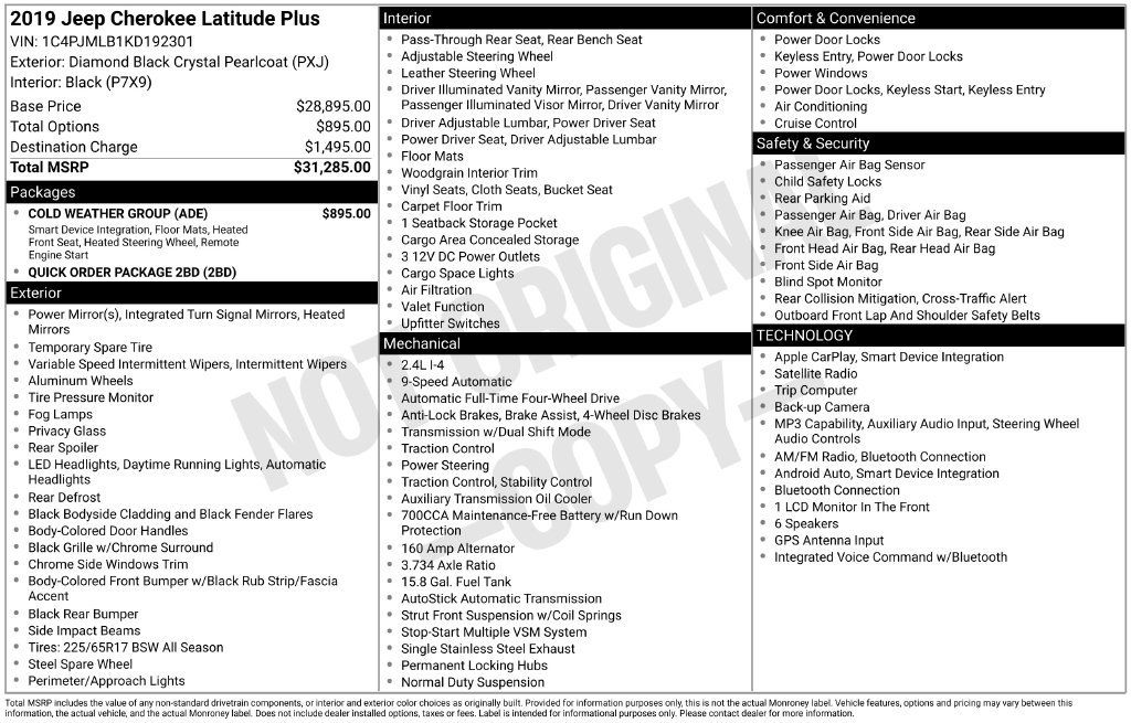 Used 2019 Jeep Cherokee Latitude Plus w/ Cold Weather Group AWD/4WD image 2