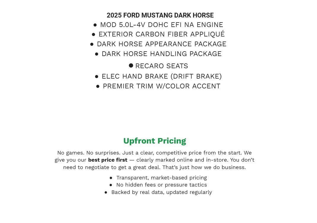 Used 2025 Ford Mustang Dark Horse w/ Dark Horse Handlin Package RWD image 2