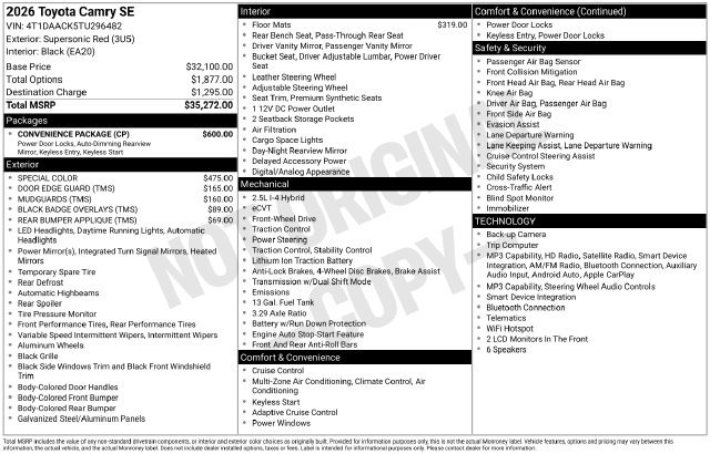 Used 2026 Toyota Camry SE w/ Convenience Package FWD image 28