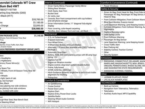 New 2026 Chevrolet Colorado W/T w/ WT Custom Package image 6