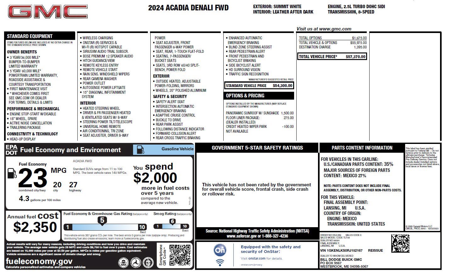 Certified 2024 GMC Acadia Denali w/ LPO, Floor Liner Package FWD image 2
