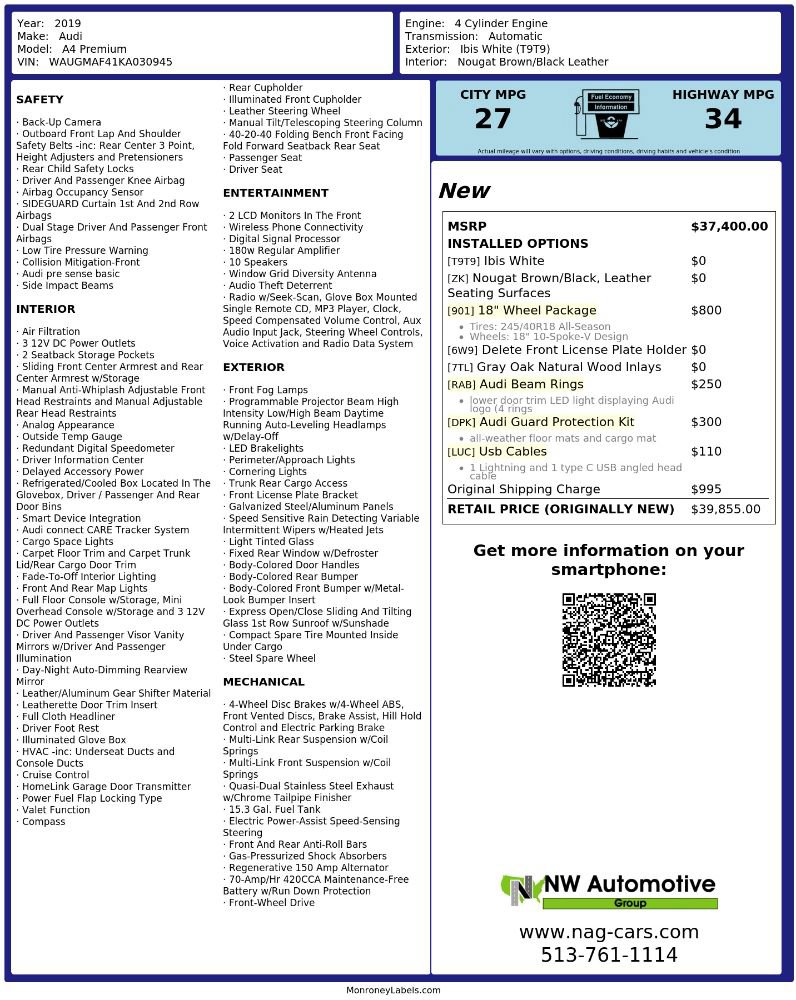 Used 2019 Audi A4 2.0T Premium w/ Convenience Package FWD image 2