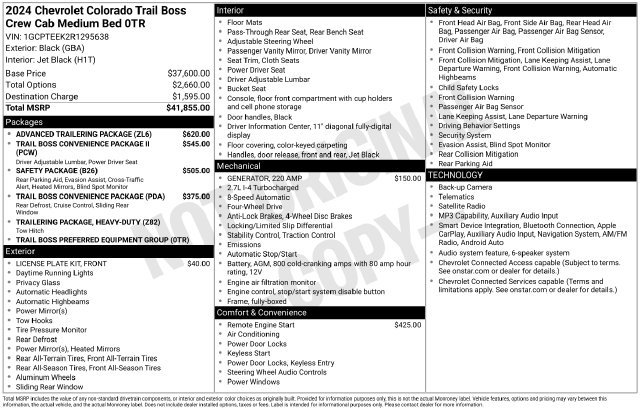 Used 2024 Chevrolet Colorado Trail Boss w/ Advanced Trailering Package AWD/4WD image 34