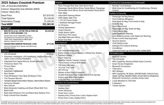 Certified 2025 Subaru Crosstrek 2.5i Premium AWD/4WD image 35