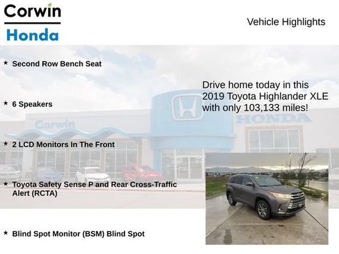 Used 2019 Toyota Highlander XLE w/ Carpet Mat Package (TMS) AWD/4WD image 6
