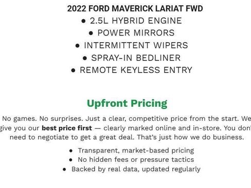 Certified 2022 Ford Maverick Lariat w/ Lariat Luxury Package FWD image 2