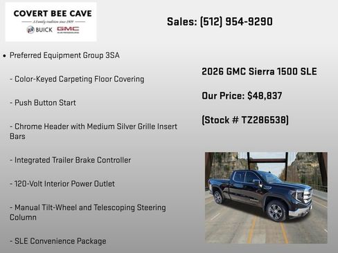 New 2026 GMC Sierra 1500 SLE w/ Preferred Package RWD image 12