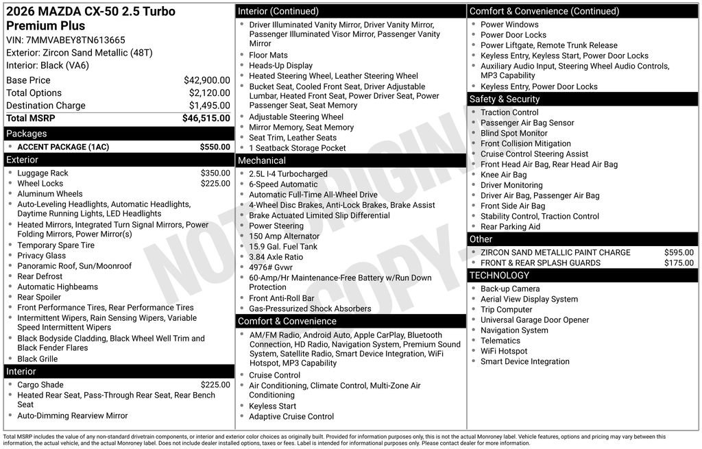 New 2026 MAZDA CX-50 2.5 Turbo w/ Accent Package AWD/4WD image 38