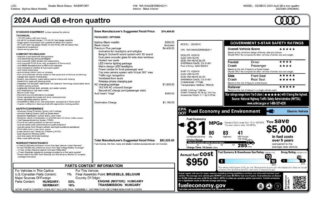 Used 2024 Audi Q8 e-tron Premium Plus w/ Premium Plus Package AWD/4WD image 3