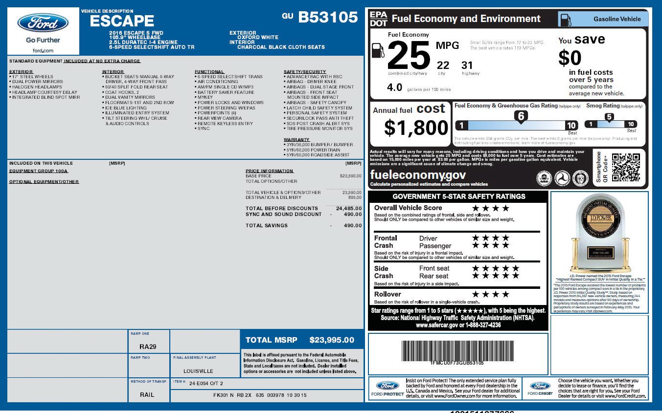 Used 2016 Ford Escape S FWD image 3