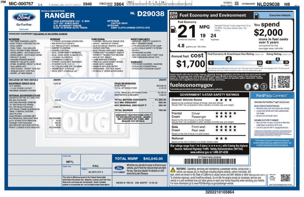 Used 2022 Ford Ranger XLT w/ Equipment Group 301A Mid AWD/4WD image 36