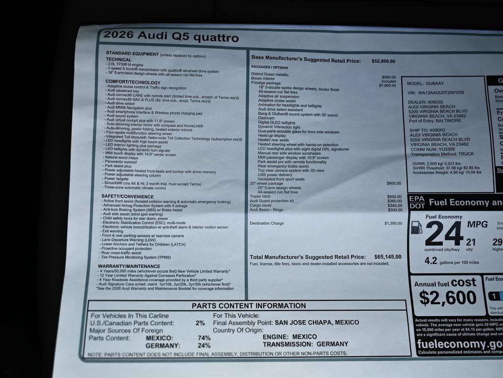 New 2026 Audi Q5 Prestige AWD/4WD image 24