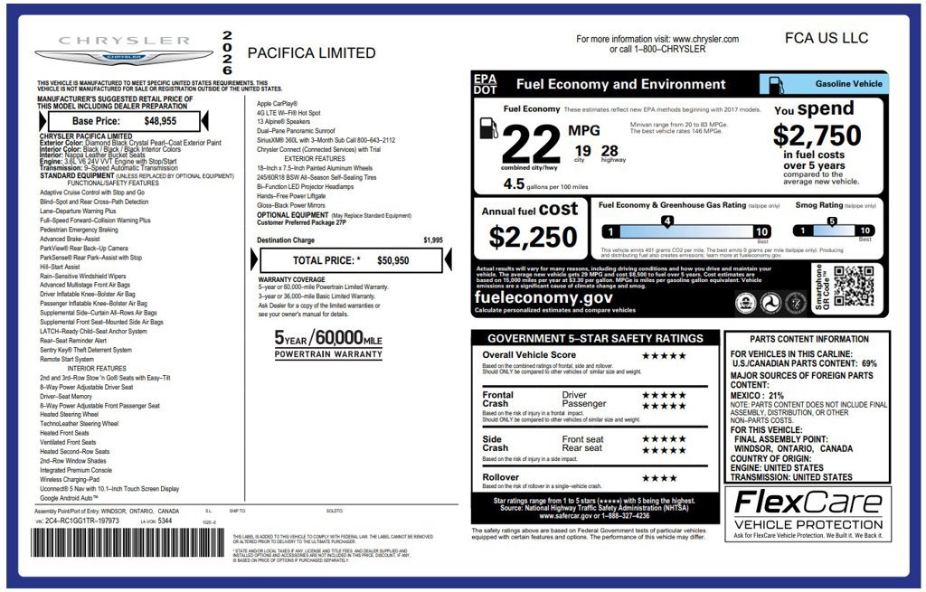 Used 2026 Chrysler Pacifica Limited FWD image 2