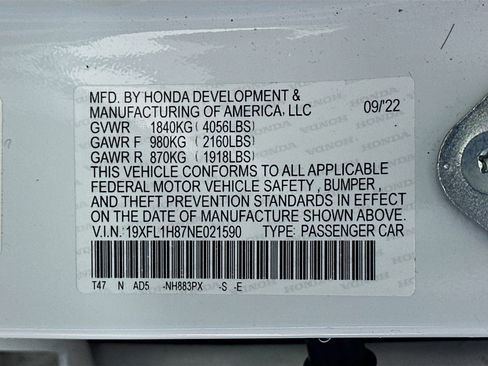 Used 2022 Honda Civic Sport Touring image 12