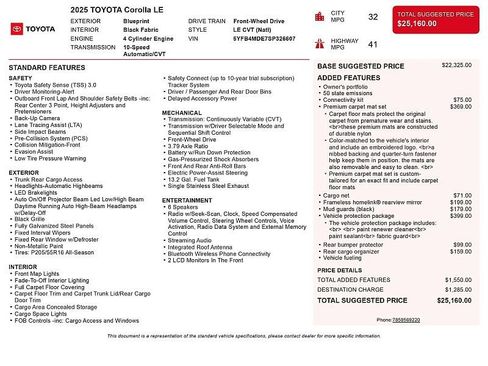 Used 2025 Toyota Corolla LE FWD image 2
