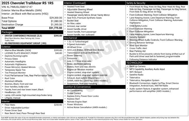 Used 2025 Chevrolet TrailBlazer RS w/ Driver Confidence Package AWD/4WD image 37