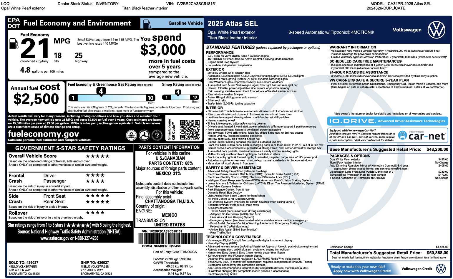 Used 2025 Volkswagen Atlas SEL AWD/4WD image 3