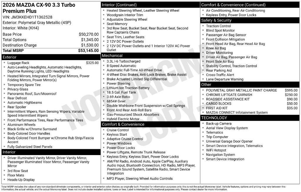 Certified 2026 MAZDA CX-90 3.3 Turbo w/ Premium Plus Pkg AWD/4WD image 34