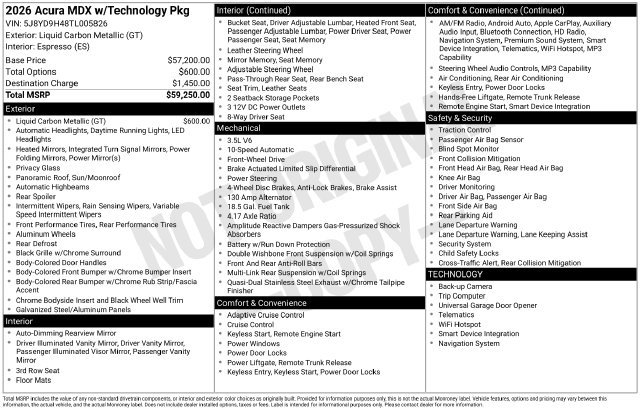 Certified 2026 Acura MDX w/ Technology Package FWD image 38