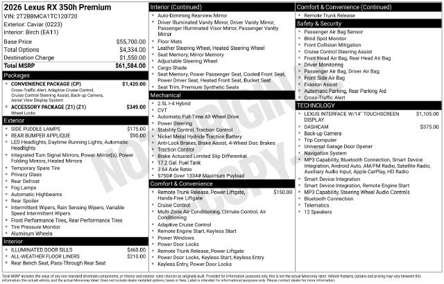 Certified 2026 Lexus RX 350h w/ Convenience Package AWD/4WD image 39