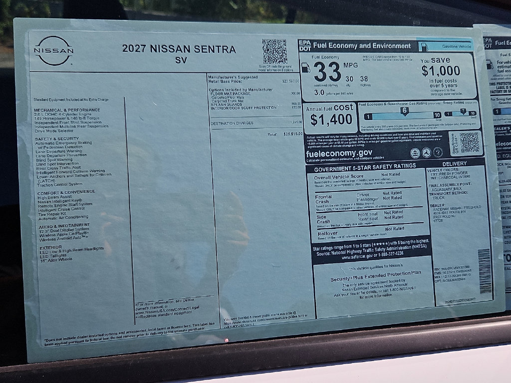 New 2027 Nissan Sentra SV w/ Floor Mat Package FWD image 21
