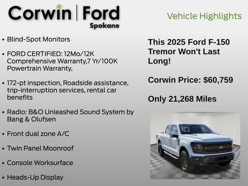 Certified 2025 Ford F150 Tremor w/ Equipment Group 402A High AWD/4WD image 13