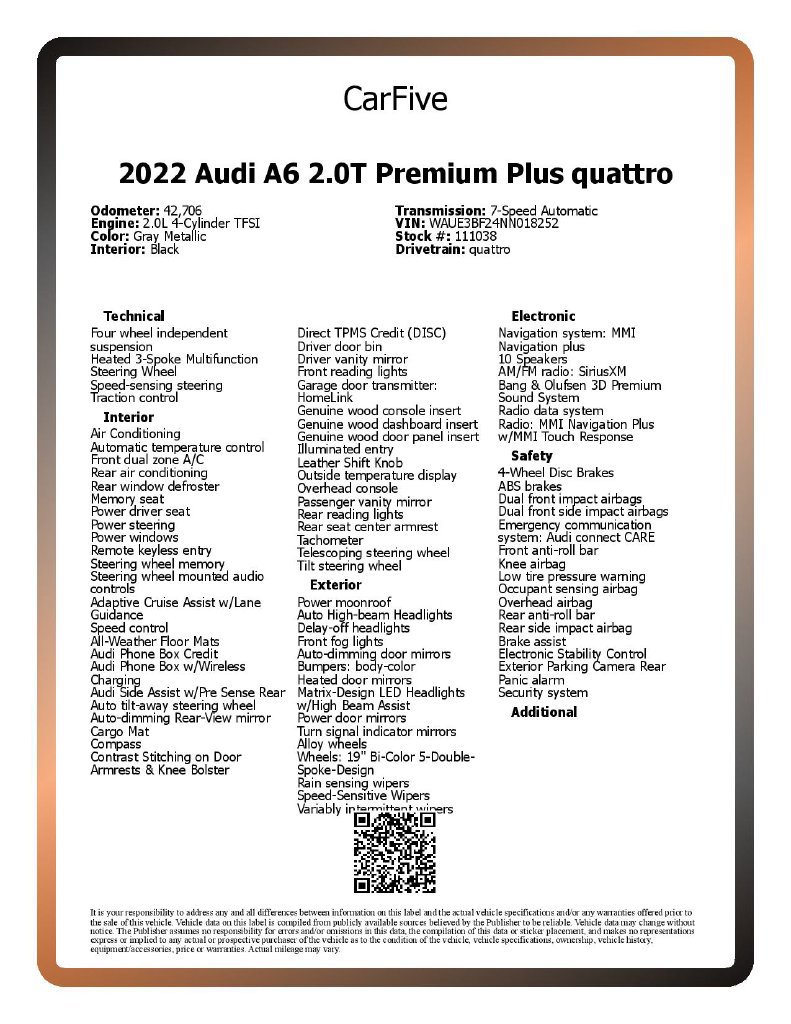Used 2022 Audi A6 Premium Plus w/ Premium Plus Package AWD/4WD image 30