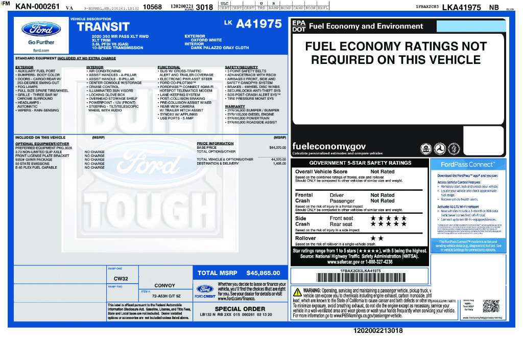 Certified 2020 Ford Transit 350 XLT RWD image 1