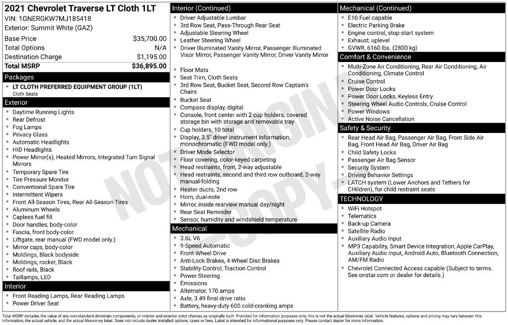 Used 2021 Chevrolet Traverse LT FWD image 2