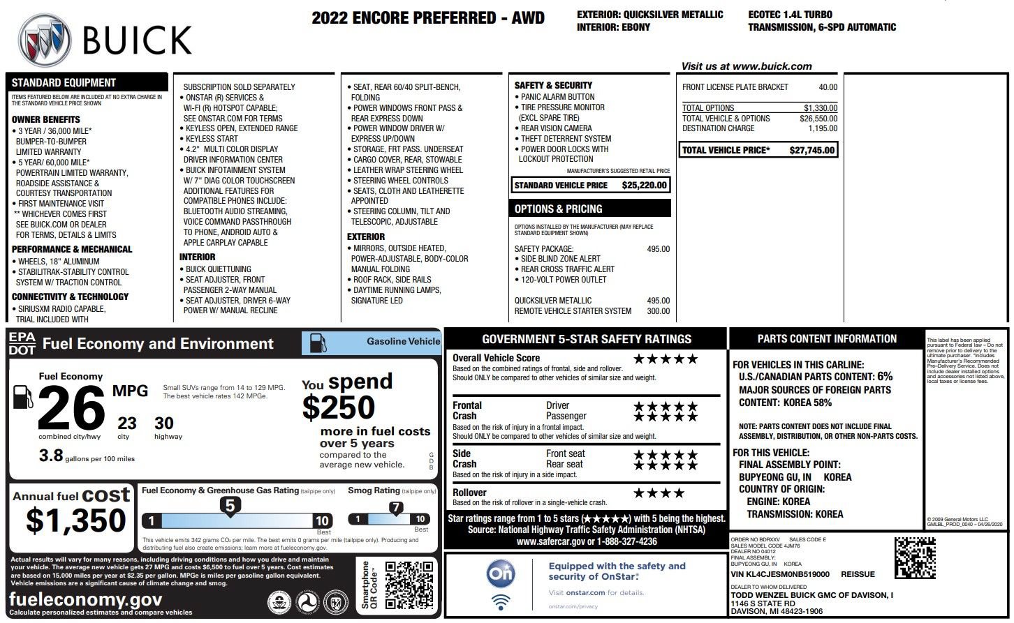 Used 2022 Buick Encore Preferred w/ Safety Package AWD/4WD image 38