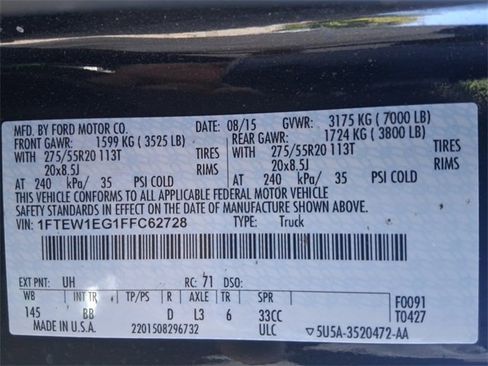 Used 2015 Ford F150 Platinum w/ Equipment Group 701A Luxury image 18